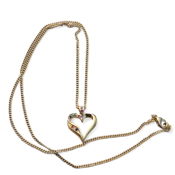 Gold Layered Pendant Necklace with Multicolor Micro Pave Heart Design - Picture 4 of 5